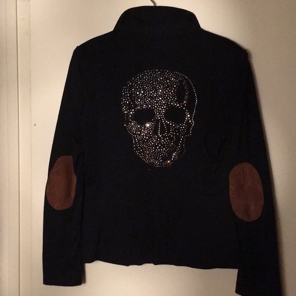 Black SKULL Jacket Blazer elbow patch OSLEY 38 - Picture 2 of 8